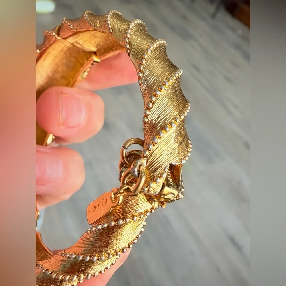 Vintage Monet textured gold bangle bracelet 1960-1970s